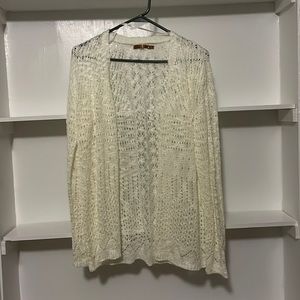 Belldini White Crochet type long sleeve Cardigan Sweater, Size L